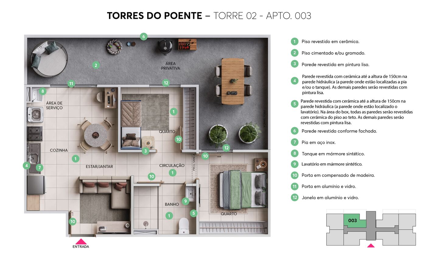 Planta térreo com área privativa